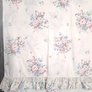Springmaid Floral Flat‎ Sheet Twin White Pink Blue Lace Ruffle Vintage Percale